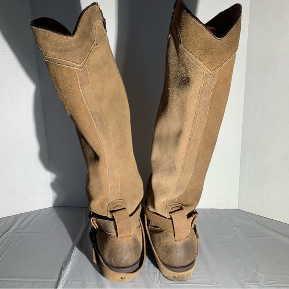 MATISSE SUEDE WESTERN, COWGIRL, BOHO BOOTS W/ ANKLE HARNESS & BUCKLES - Picture 4 of 16